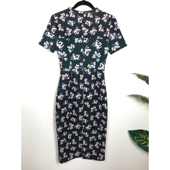 Yigal Azrouel Scuba Knit Floral Midi Dress Grommets Flattering Women's 2 - Picture 8 of 14